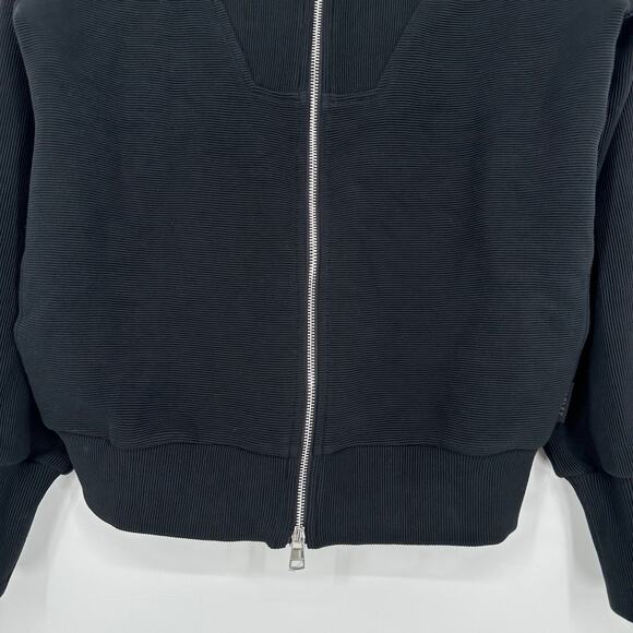 Varley Ells Jacket Ribbed Ottoman Long Balloon Sleeve Oversized Sweatshirt Black - Picture 7 of 16